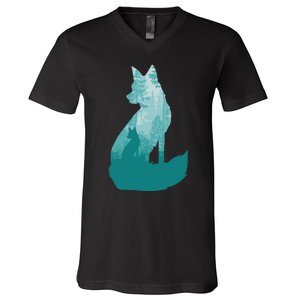 Fox Silhouette In The Forest Animal Hunter Hunting V-Neck T-Shirt