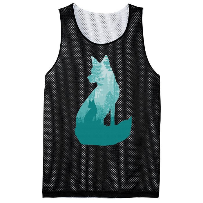 Fox Silhouette In The Forest Animal Hunter Hunting Mesh Reversible Basketball Jersey Tank