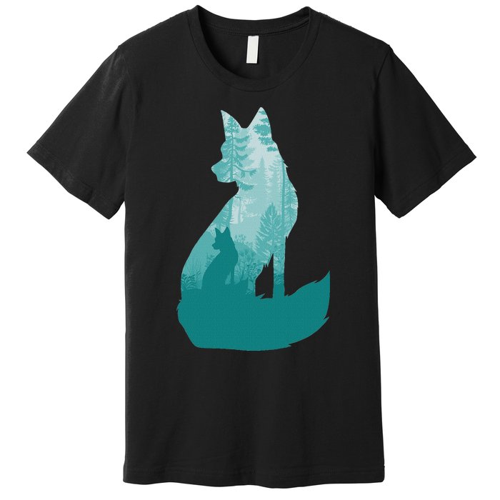 Fox Silhouette In The Forest Animal Hunter Hunting Premium T-Shirt