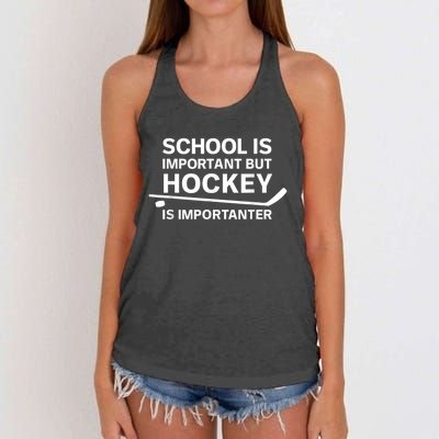 Funny School Is Important But Hockey Is Importanter Women's Knotted Racerback Tank