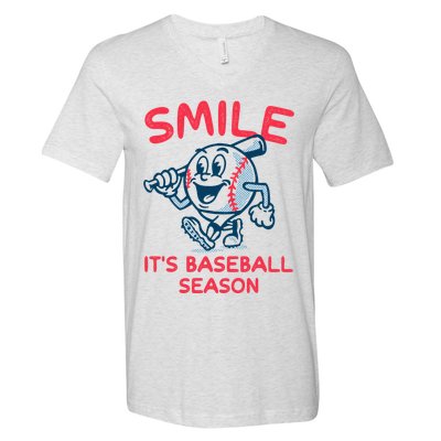 Funny Smile ItS Baseball Season Wo V-Neck T-Shirt