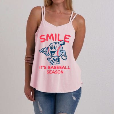 Funny Smile ItS Baseball Season Wo Women's Strappy Tank