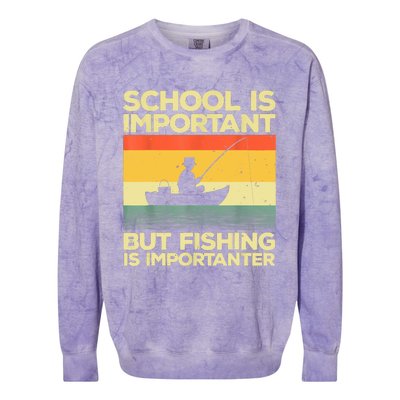 Funny School Is Important But Fishing Meme Fishing Fisherman Fish Trout Colorblast Crewneck Sweatshirt