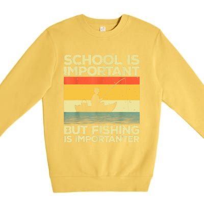 Funny School Is Important But Fishing Meme Fishing Fisherman Fish Trout Premium Crewneck Sweatshirt