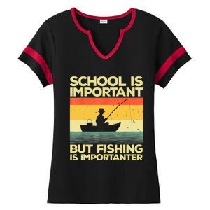 Funny School Is Important But Fishing Meme Fishing Fisherman Fish Trout Ladies Halftime Notch Neck Tee