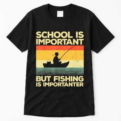 Funny School Is Important But Fishing Meme Fishing Fisherman Fish Trout Tall T-Shirt