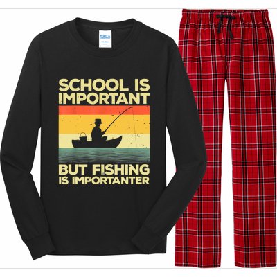 Funny School Is Important But Fishing Meme Fishing Fisherman Fish Trout Long Sleeve Pajama Set