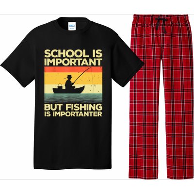 Funny School Is Important But Fishing Meme Fishing Fisherman Fish Trout Pajama Set