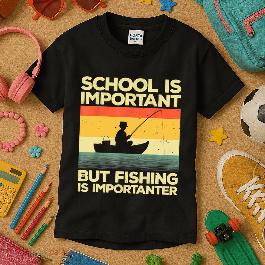 Funny School Is Important But Fishing Meme Fishing Fisherman Fish Trout Kids T-Shirt