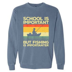 Funny School Is Important But Fishing Meme Fishing Fisherman Fish Trout Garment-Dyed Sweatshirt