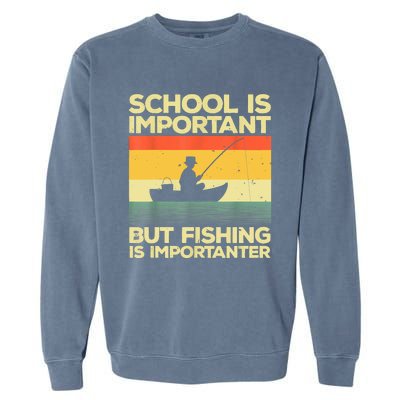 Funny School Is Important But Fishing Meme Fishing Fisherman Fish Trout Garment-Dyed Sweatshirt