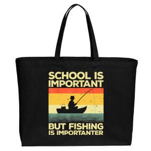 Funny School Is Important But Fishing Meme Fishing Fisherman Fish Trout Cotton Canvas Jumbo Tote