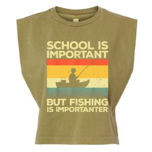 Funny School Is Important But Fishing Meme Fishing Fisherman Fish Trout Garment-Dyed Women's Muscle Tee