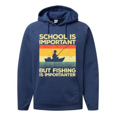 Funny School Is Important But Fishing Meme Fishing Fisherman Fish Trout Performance Fleece Hoodie