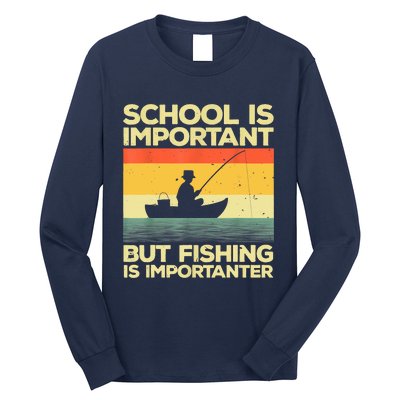 Funny School Is Important But Fishing Meme Fishing Fisherman Fish Trout Long Sleeve Shirt