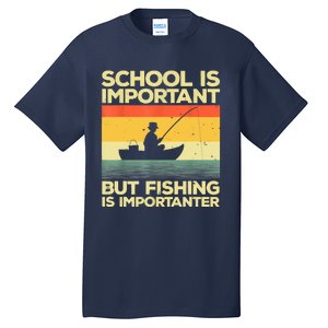 Funny School Is Important But Fishing Meme Fishing Fisherman Fish Trout Tall T-Shirt