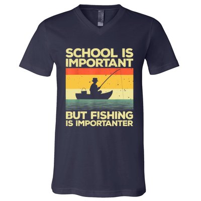 Funny School Is Important But Fishing Meme Fishing Fisherman Fish Trout V-Neck T-Shirt