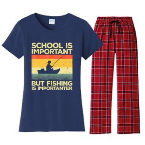 Funny School Is Important But Fishing Meme Fishing Fisherman Fish Trout Women's Flannel Pajama Set