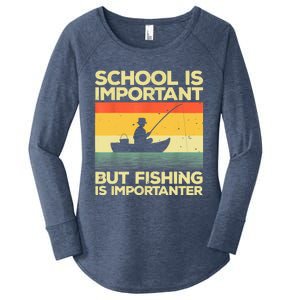 Funny School Is Important But Fishing Meme Fishing Fisherman Fish Trout Women's Perfect Tri Tunic Long Sleeve Shirt