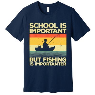 Funny School Is Important But Fishing Meme Fishing Fisherman Fish Trout Premium T-Shirt