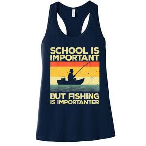 Funny School Is Important But Fishing Meme Fishing Fisherman Fish Trout Women's Racerback Tank