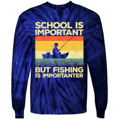 Funny School Is Important But Fishing Meme Fishing Fisherman Fish Trout Tie-Dye Long Sleeve Shirt