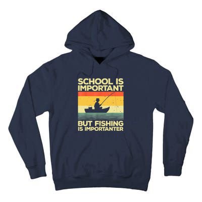 Funny School Is Important But Fishing Meme Fishing Fisherman Fish Trout Tall Hoodie