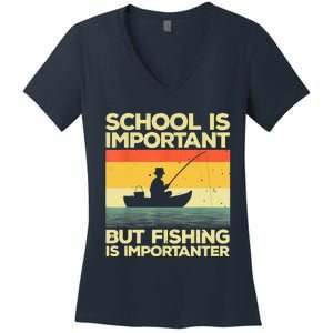 Funny School Is Important But Fishing Meme Fishing Fisherman Fish Trout Women's V-Neck T-Shirt