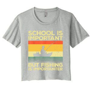 Funny School Is Important But Fishing Meme Fishing Fisherman Fish Trout Women's Crop Top Tee