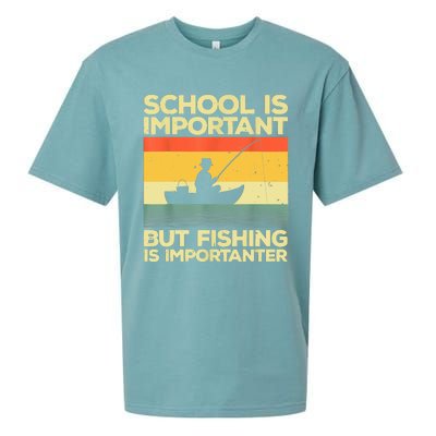 Funny School Is Important But Fishing Meme Fishing Fisherman Fish Trout Sueded Cloud Jersey T-Shirt