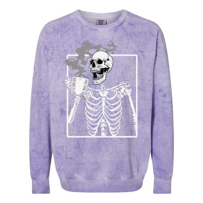 Funny Skeleton Ing Coffee Skeleton Ribcage Halloween Gift Colorblast Crewneck Sweatshirt