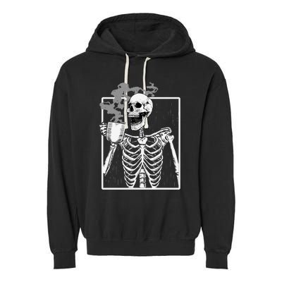 Funny Skeleton Ing Coffee Skeleton Ribcage Halloween Gift Garment-Dyed Fleece Hoodie