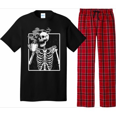 Funny Skeleton Ing Coffee Skeleton Ribcage Halloween Gift Pajama Set