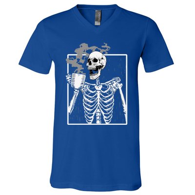 Funny Skeleton Ing Coffee Skeleton Ribcage Halloween Gift V-Neck T-Shirt