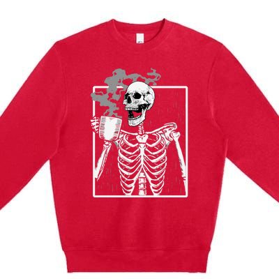 Funny Skeleton Ing Coffee Skeleton Ribcage Halloween Gift Premium Crewneck Sweatshirt