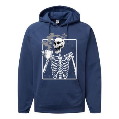 Funny Skeleton Ing Coffee Skeleton Ribcage Halloween Gift Performance Fleece Hoodie