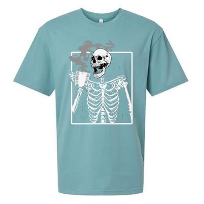 Funny Skeleton Ing Coffee Skeleton Ribcage Halloween Gift Sueded Cloud Jersey T-Shirt