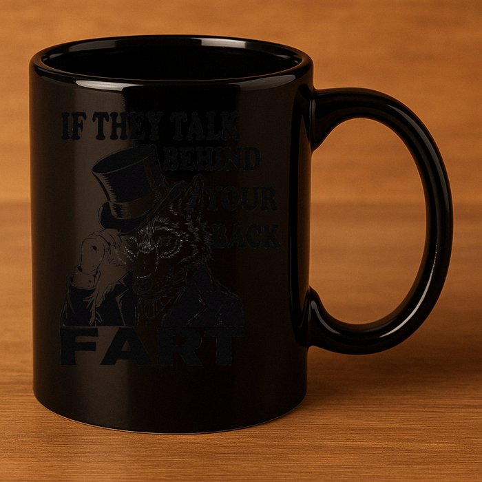 Funny Sayings If They Talk Behind Your Back Fart Wolf 11oz C Handle Ceramic Mug