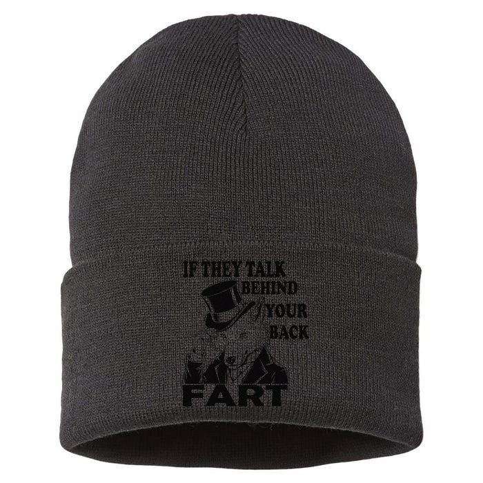 Funny Sayings If They Talk Behind Your Back Fart Wolf Sustainable Knit Beanie
