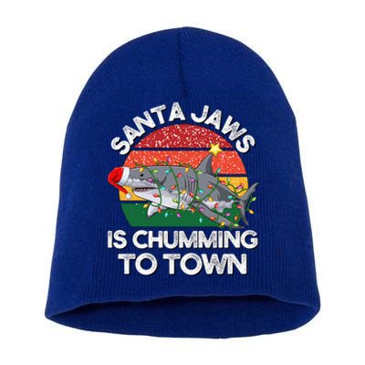 Funny Santa Jaws Shark Christmas Lights Sharkmas Xmas Retro Funny Gift Short Acrylic Beanie