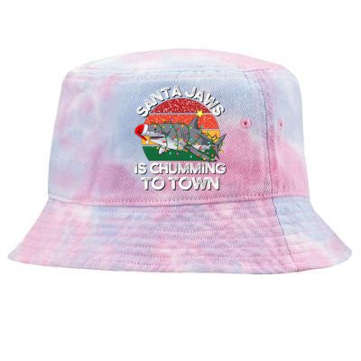 Funny Santa Jaws Shark Christmas Lights Sharkmas Xmas Retro Funny Gift Tie-Dyed Bucket Hat