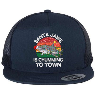 Funny Santa Jaws Shark Christmas Lights Sharkmas Xmas Retro Funny Gift Flat Bill Trucker Hat