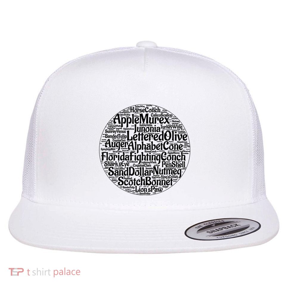 Florida Seashells Junonia Murex Whelk Conch Beach Seashell Flat Bill Trucker Hat