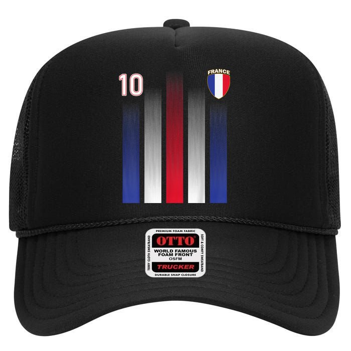 France Soccer Jersey France 10 Soccer Football Fan High Crown Mesh Back Trucker Hat