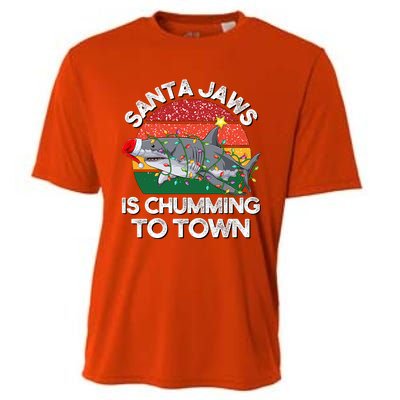 Funny Santa Jaws Shark Christmas Lights Sharkmas Xmas Retro Great Gift Cooling Performance Crew T-Shirt