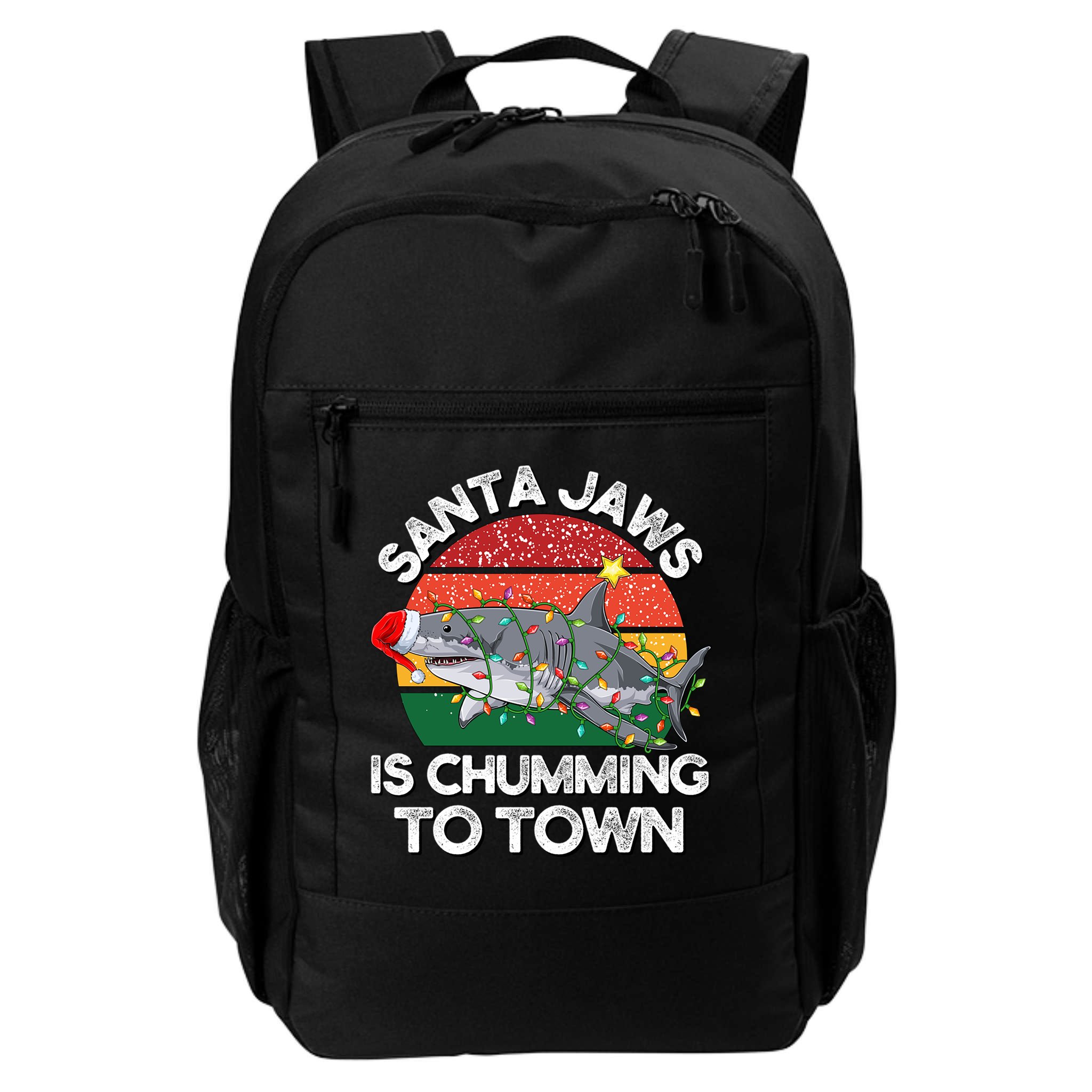 Funny Santa Jaws Shark Christmas Lights Sharkmas Xmas Retro Great Gift Backpack