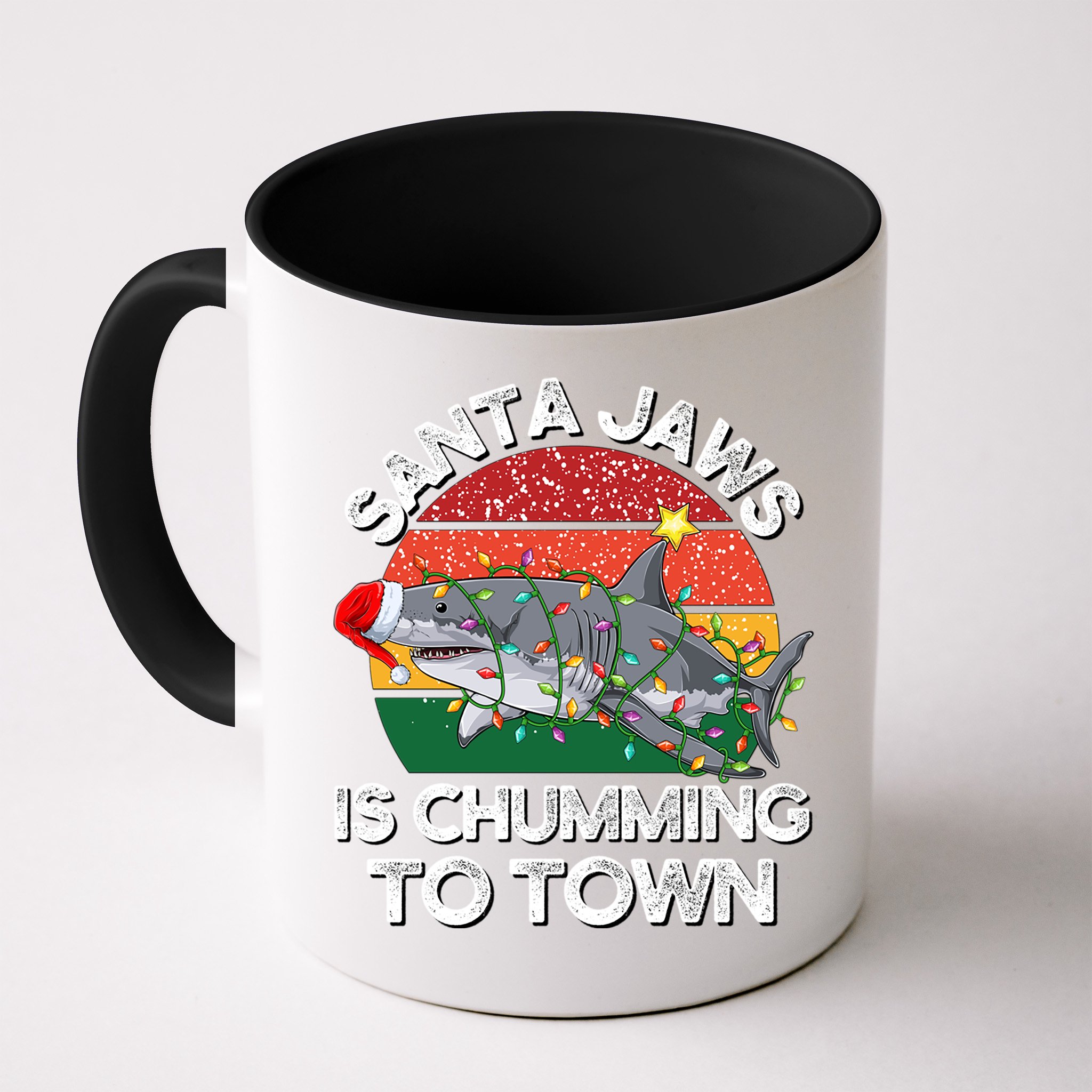 Funny Santa Jaws Shark Christmas Lights Sharkmas Xmas Retro Great Gift Mug