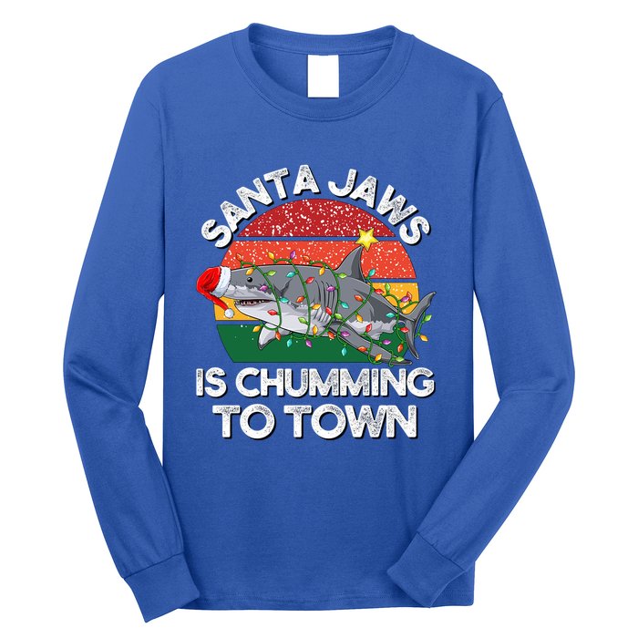 Funny Santa Jaws Shark Christmas Lights Sharkmas Xmas Retro Great Gift Long Sleeve Shirt