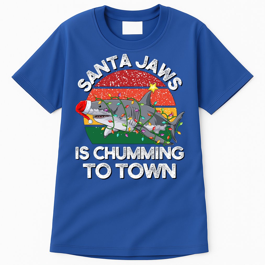 Funny Santa Jaws Shark Christmas Lights Sharkmas Xmas Retro Great Gift Tall T-Shirt
