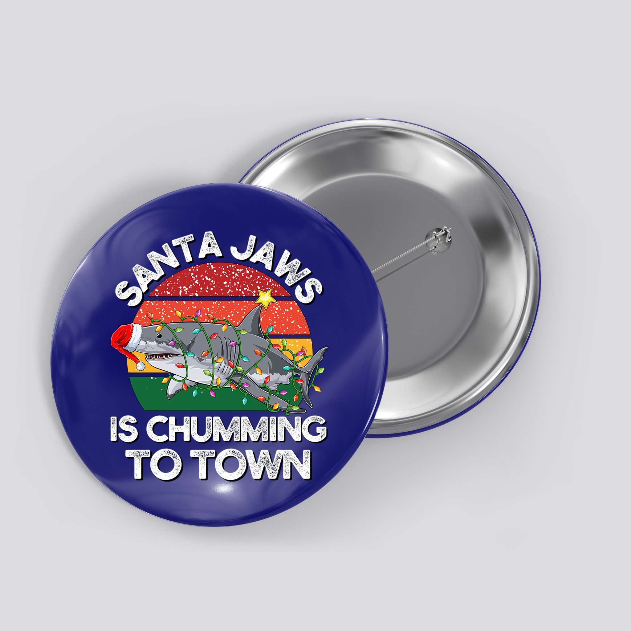 Funny Santa Jaws Shark Christmas Lights Sharkmas Xmas Retro Great Gift Button